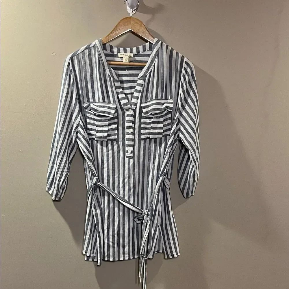 Faith and Joy Black and White Striped Blouse